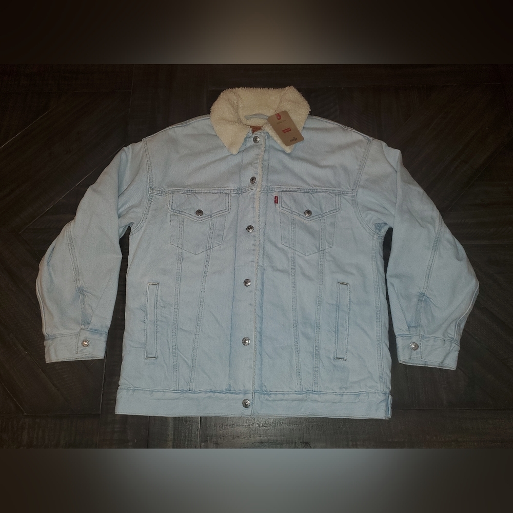 Levi's Sherpa Baggy Trucker Jean Jacket Womens Large MSRP $108 Denim L